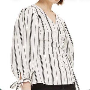 Topshop Striped Puff Sleeve Wrap Blouse – Size 6